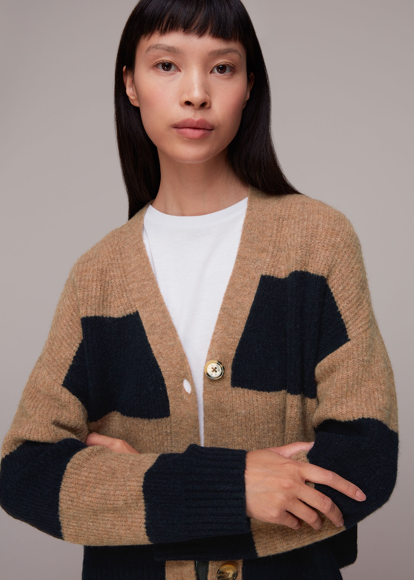 Navy/Multi Stripe Ribbed Cardigan WHISTLES