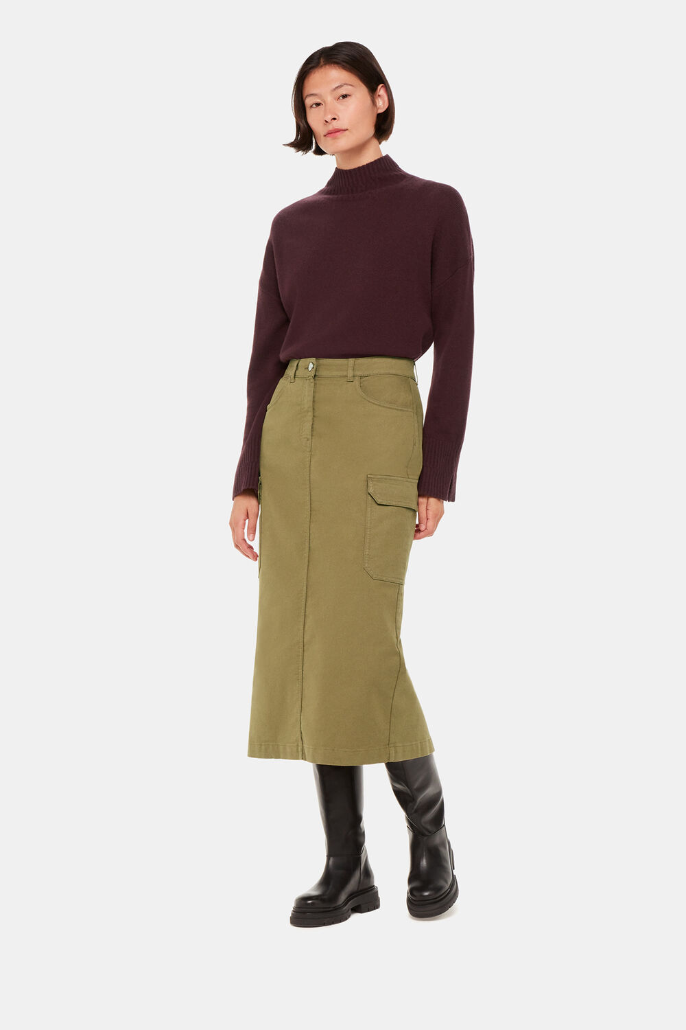 Burgundy Wool Double Trim Mock Neck
