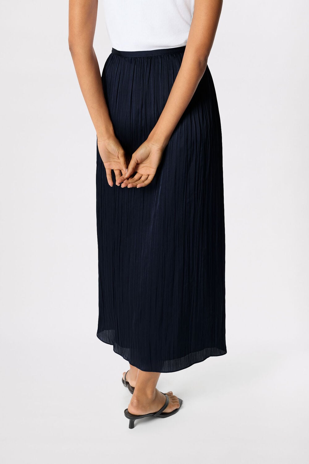 Navy Plisse Column Midi Skirt
