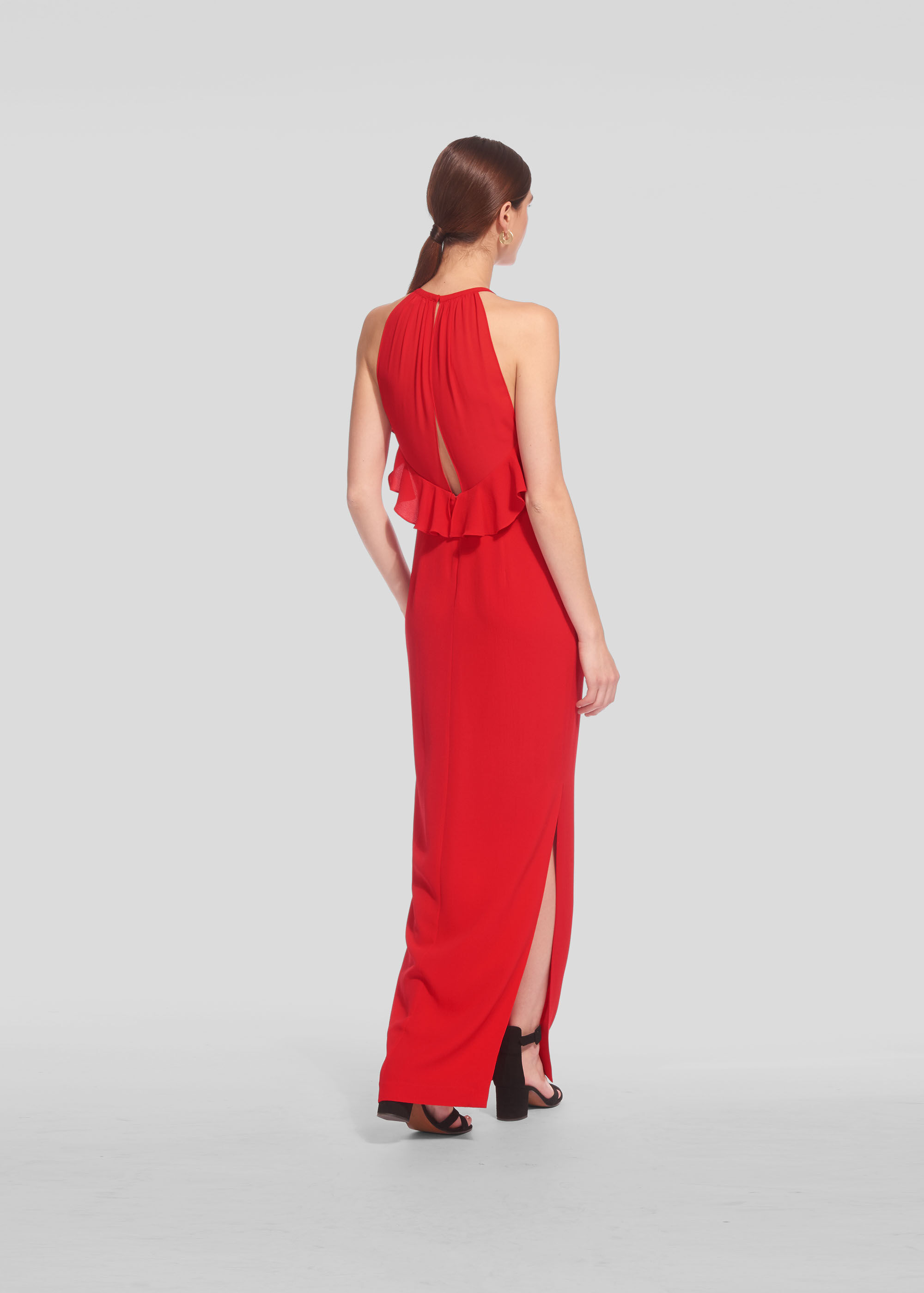 red frill maxi dress