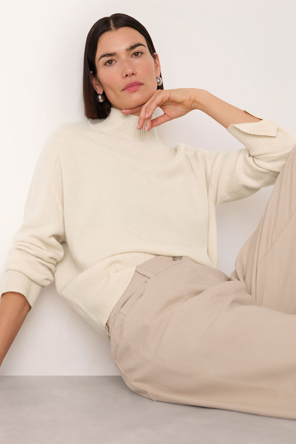 Ivory Cashmere Mock Neck Sweater