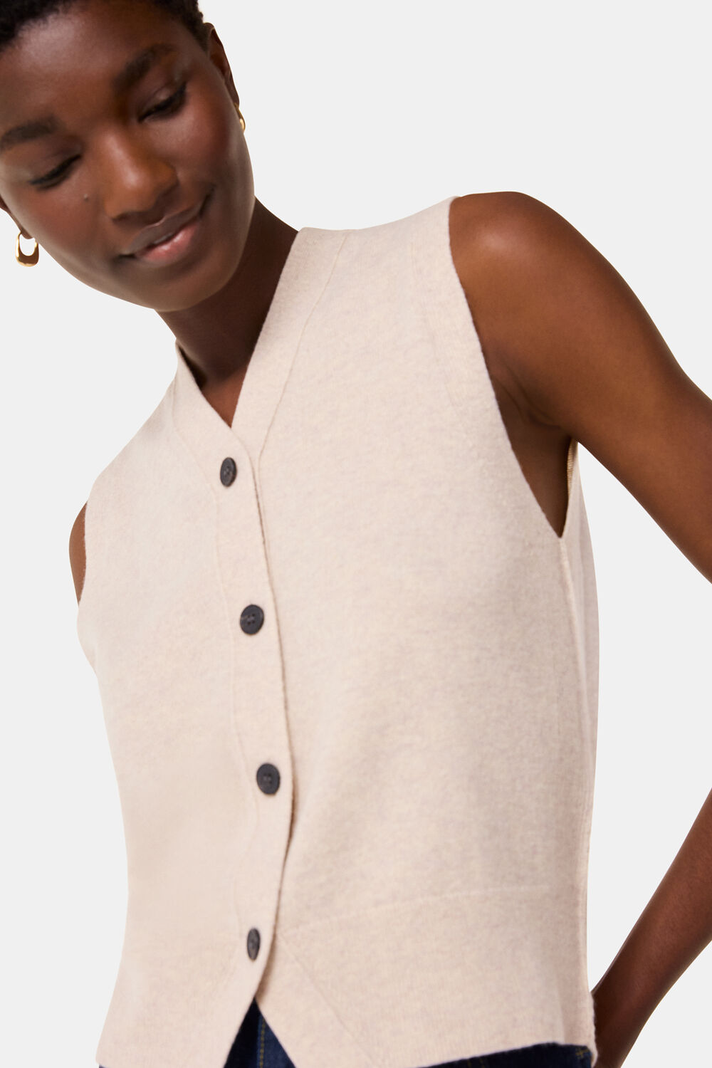 Wool V Neck Button Front Tank