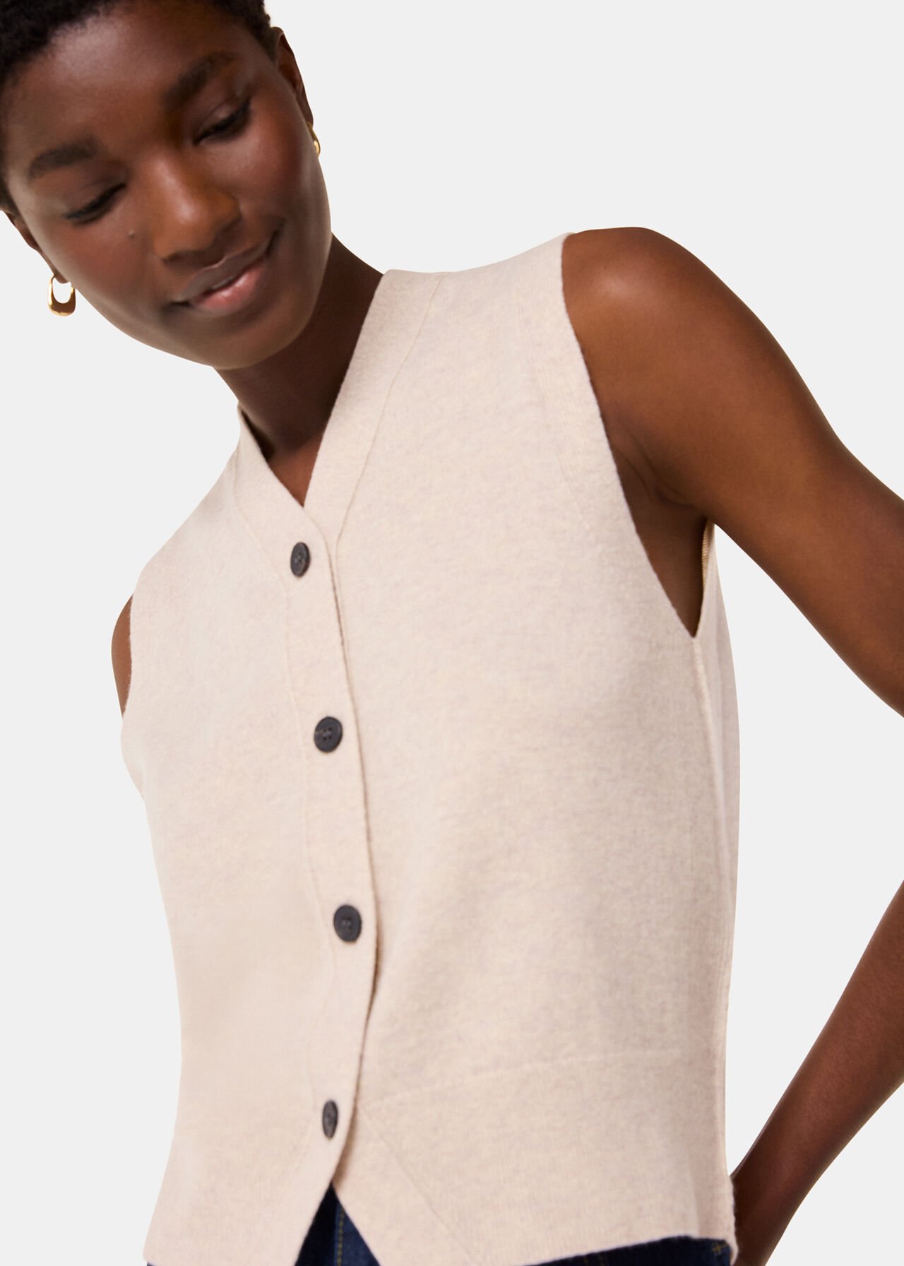 Wool V Neck Button Front Tank