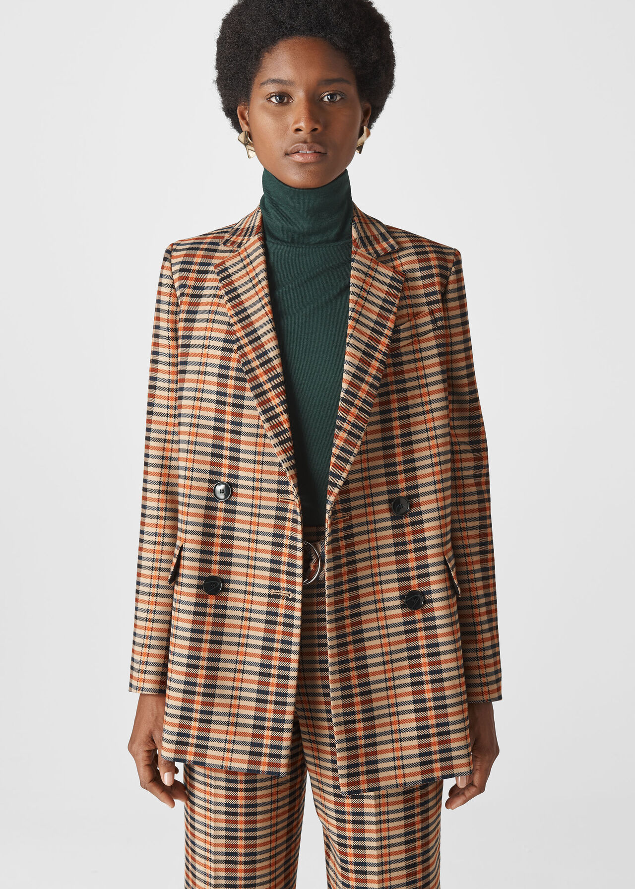 Multicolour Check Double Breasted Blazer | WHISTLES | Whistles UK
