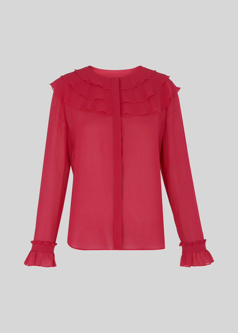 Lizzie Ruffle Silk Blouse Fuchsia