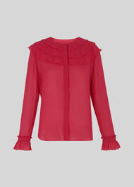 Lizzie Ruffle Silk Blouse Fuchsia