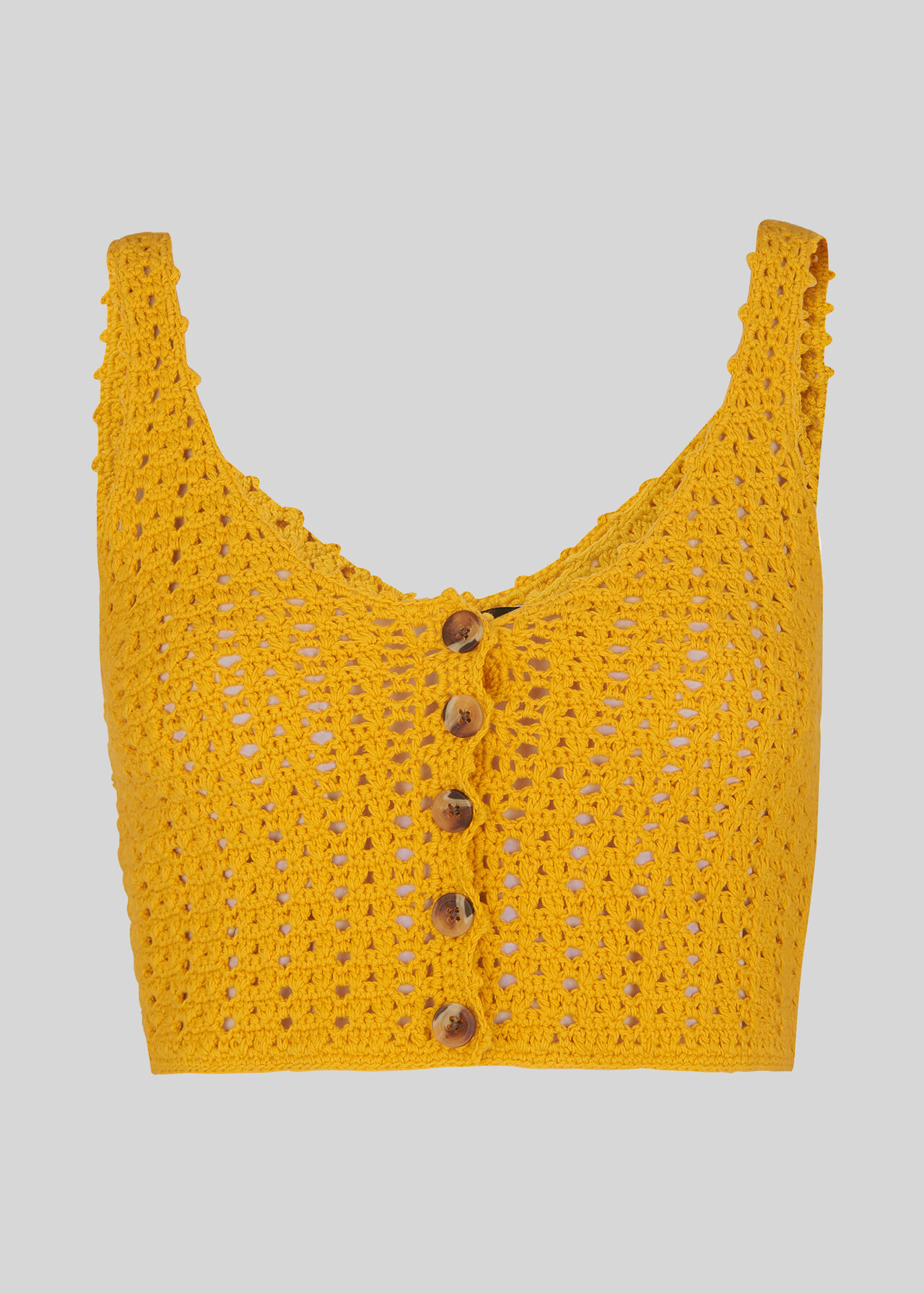 Hand Crochet Button Front Tank Yellow