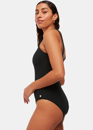 Double Strap Textured Swimsuit Black