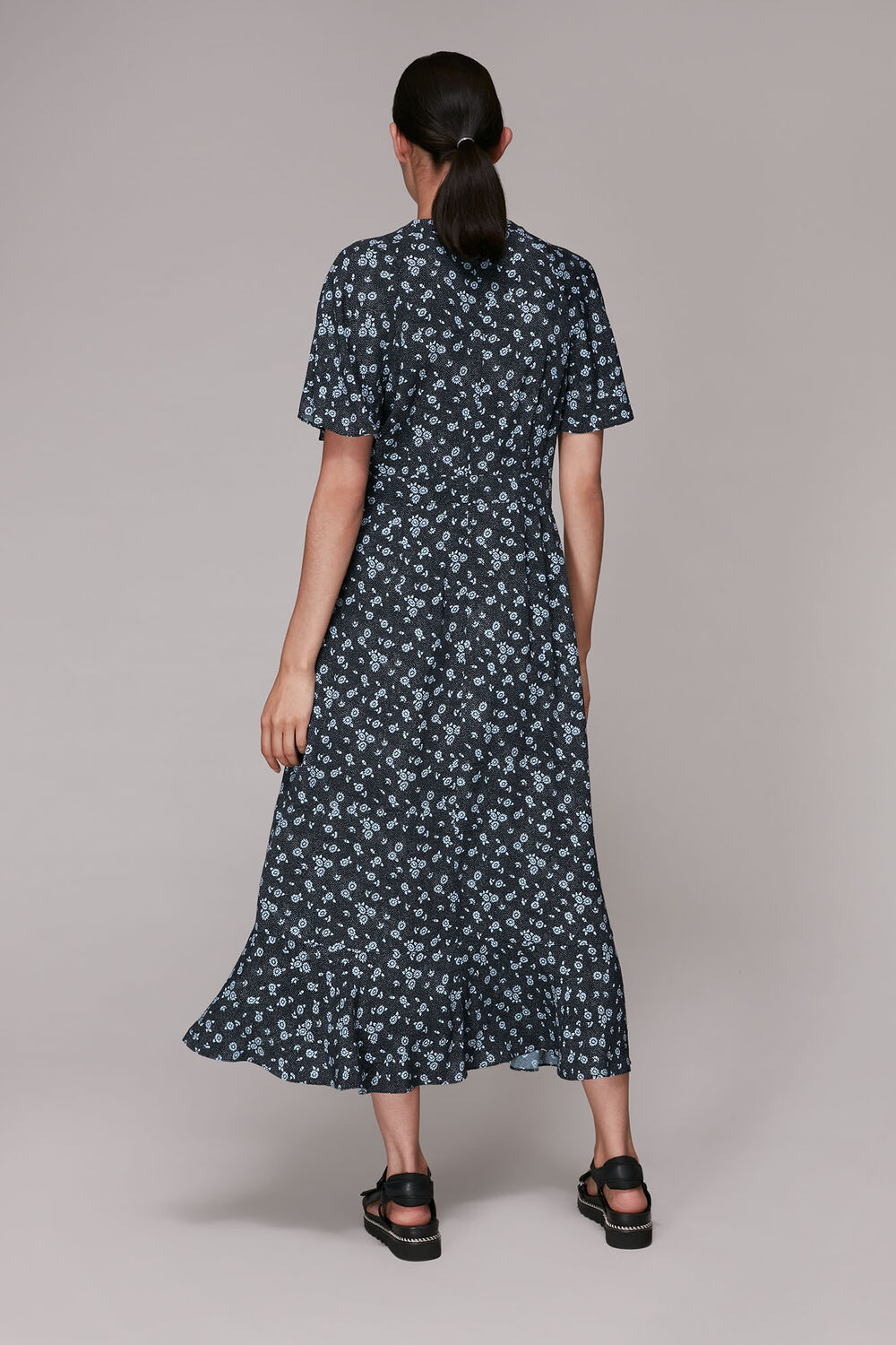 Blue Daisy Spot Print Midi Dress