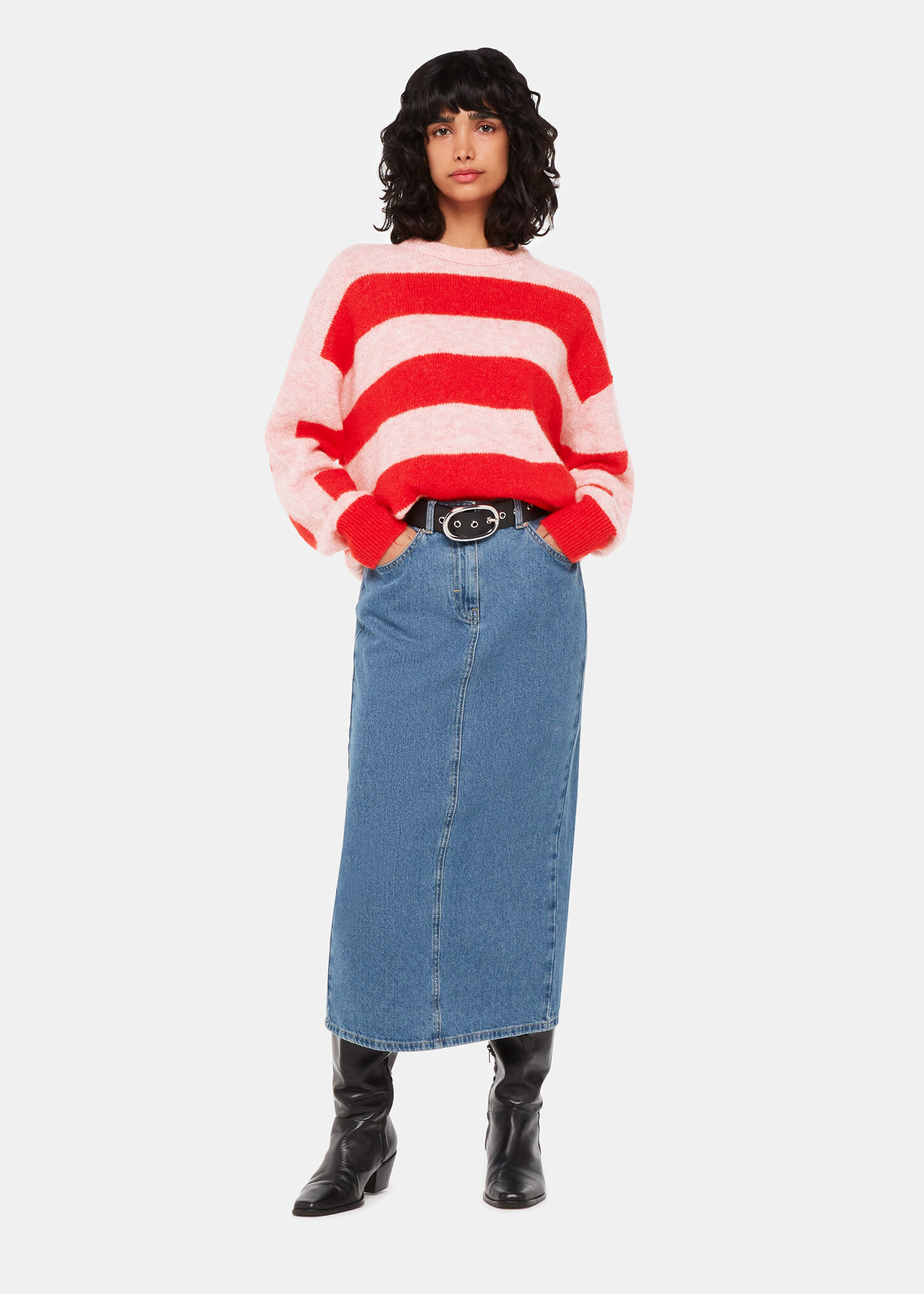 Women's Pink/Multi Stripe Mohair Sweater | Whistles US |