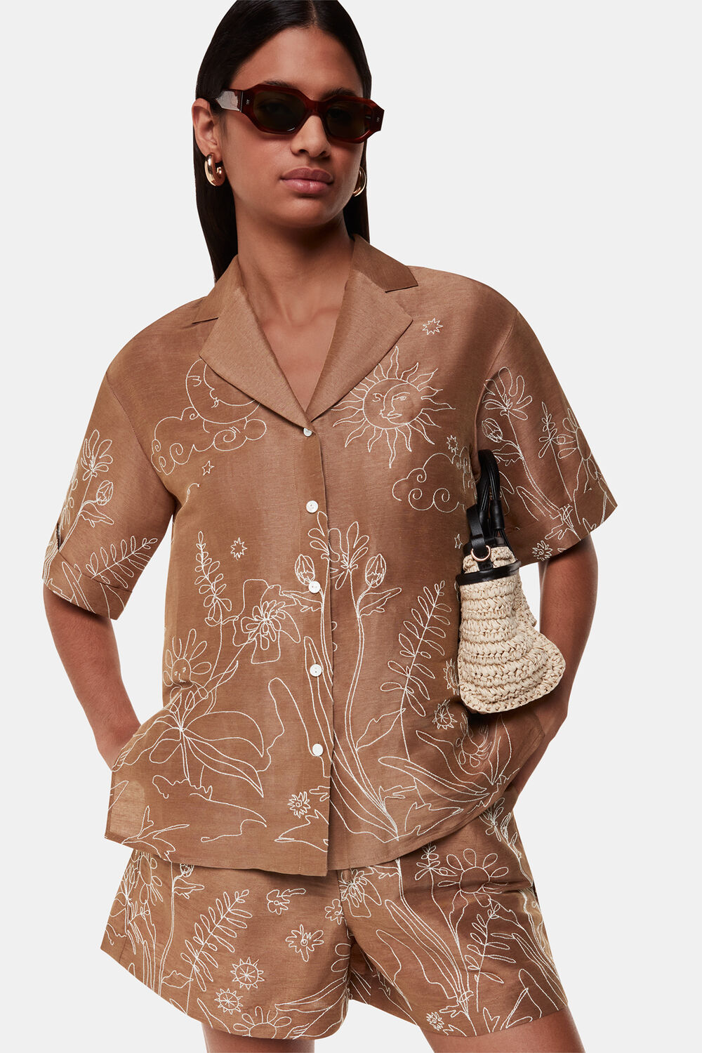 Brown Embroidered Scribble Shirt