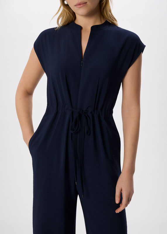 Navy Petite Sleeveless Drawstring Jumpsuit