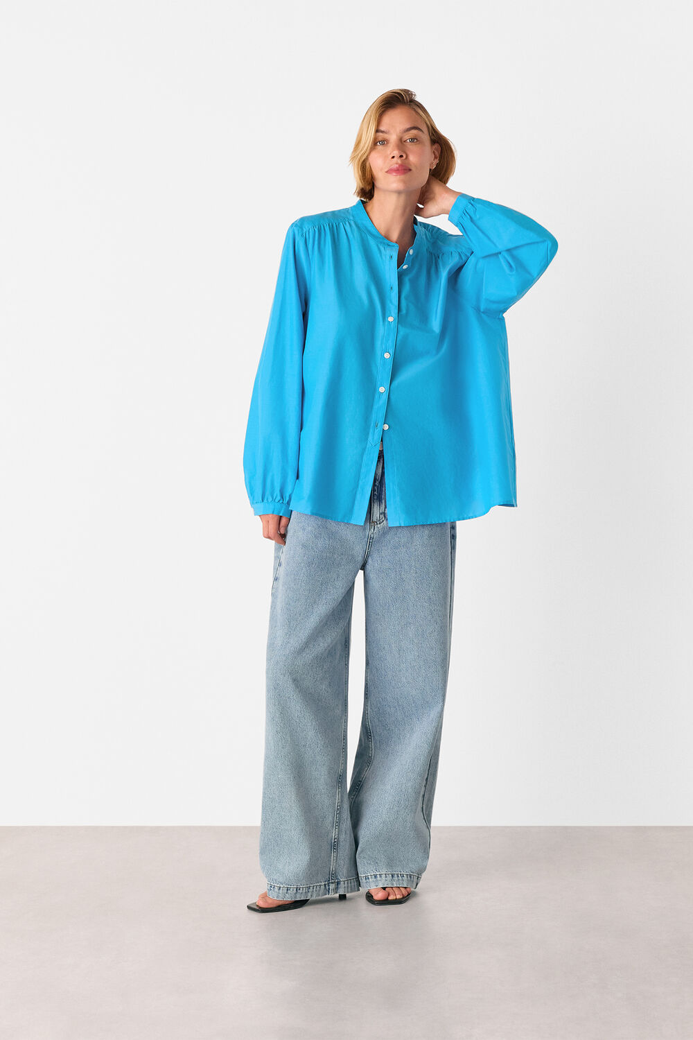 Blue Silk Cotton Trapeze Shirt