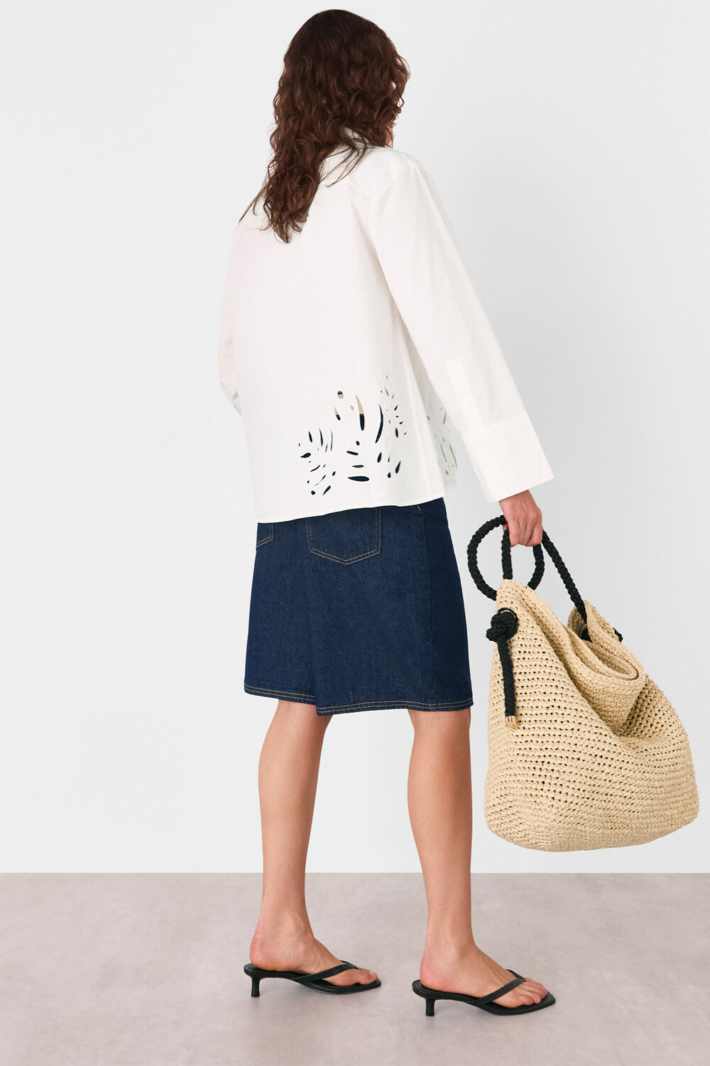 Leaf Embroidered Cotton Shirt