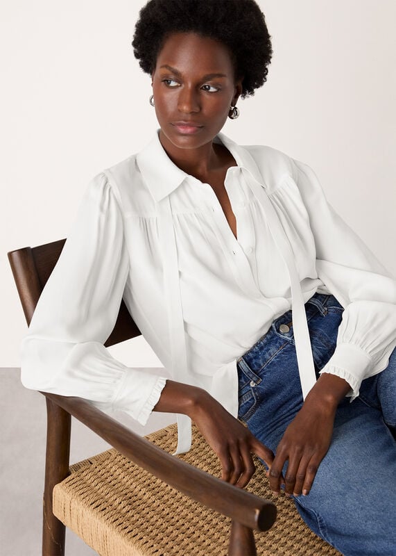 Ivory Tie Detail Crepe Blouse