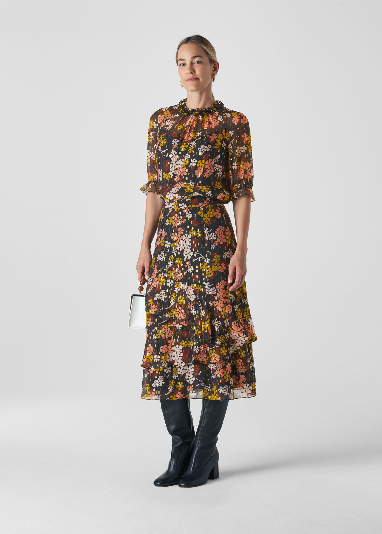 Clover Floral Silk Mix Skirt Multicolour