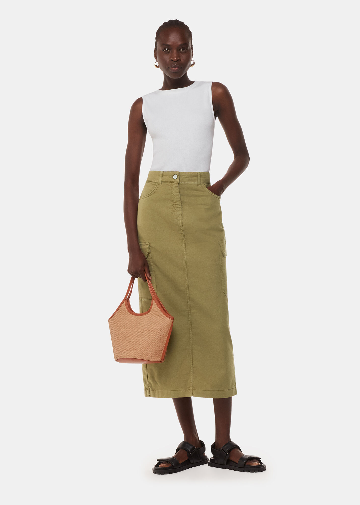 Khaki Cargo Midi Skirt | Whistles US | Whistles US |