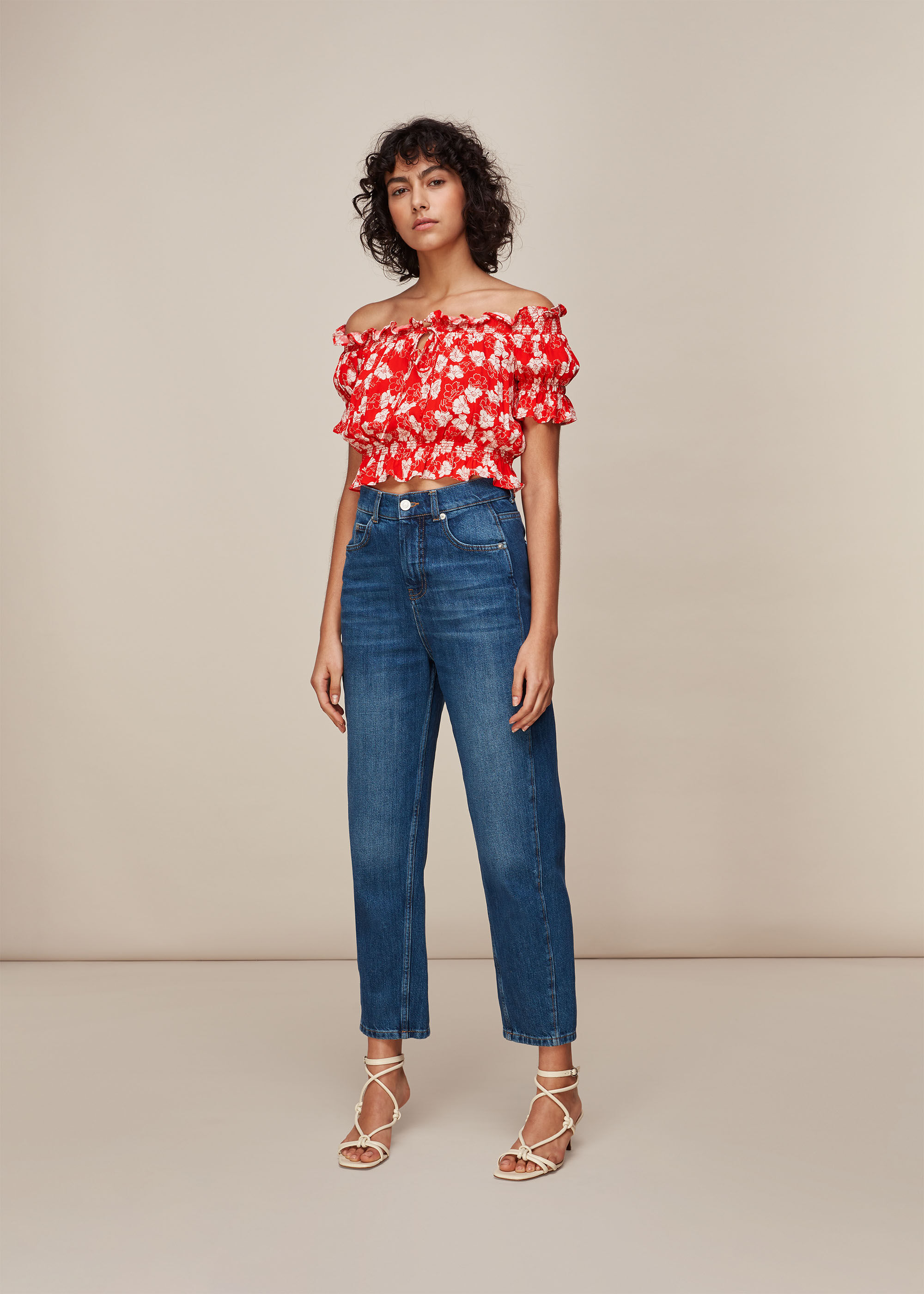 Red Multi Floral Garland Bardot Top WHISTLES