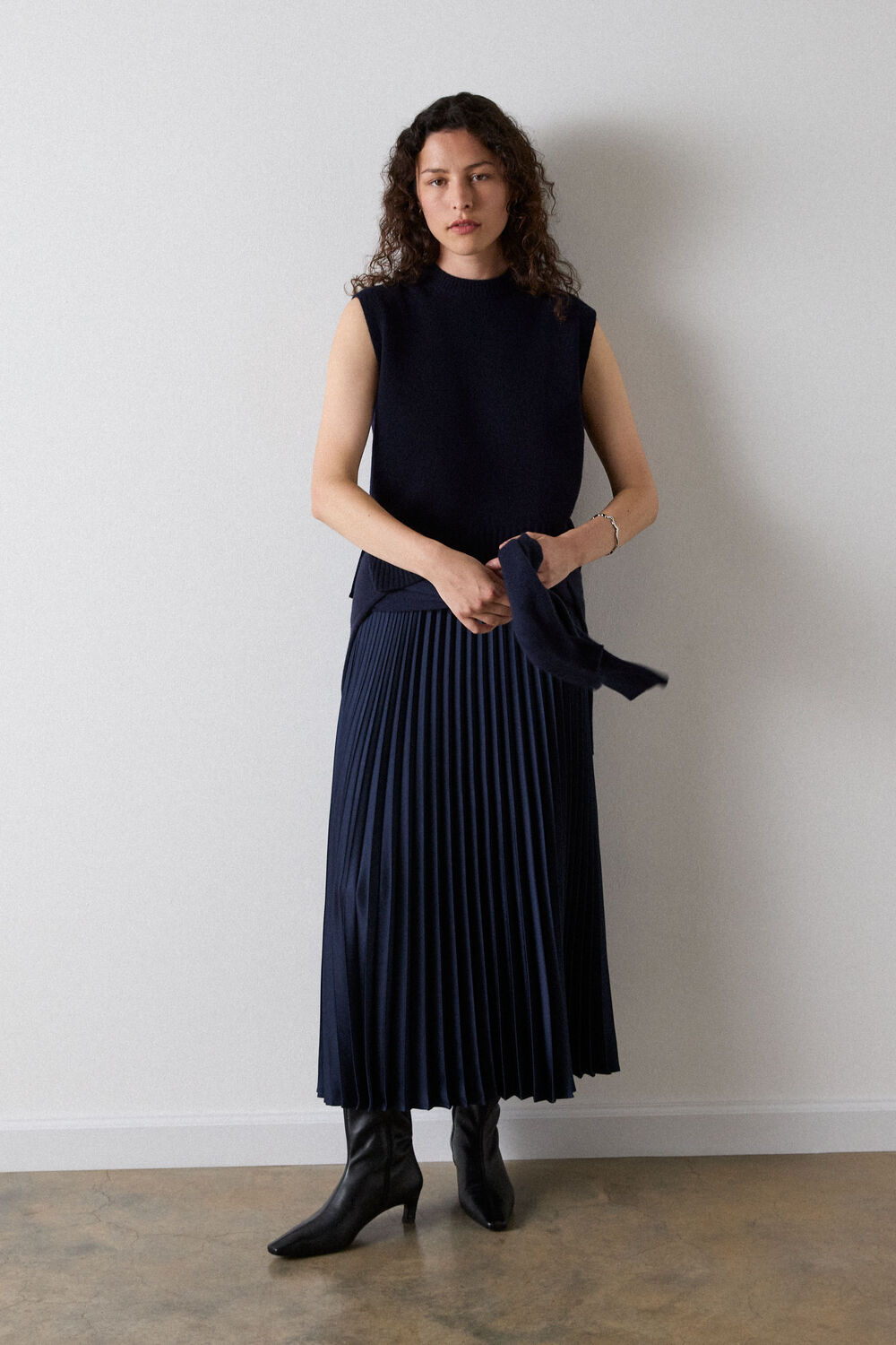 Navy Wool Sleeveless Tank