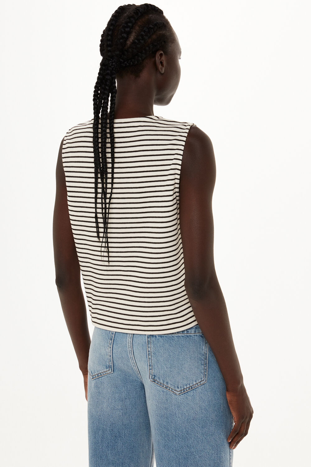 Button Up Stripe Rib Tank