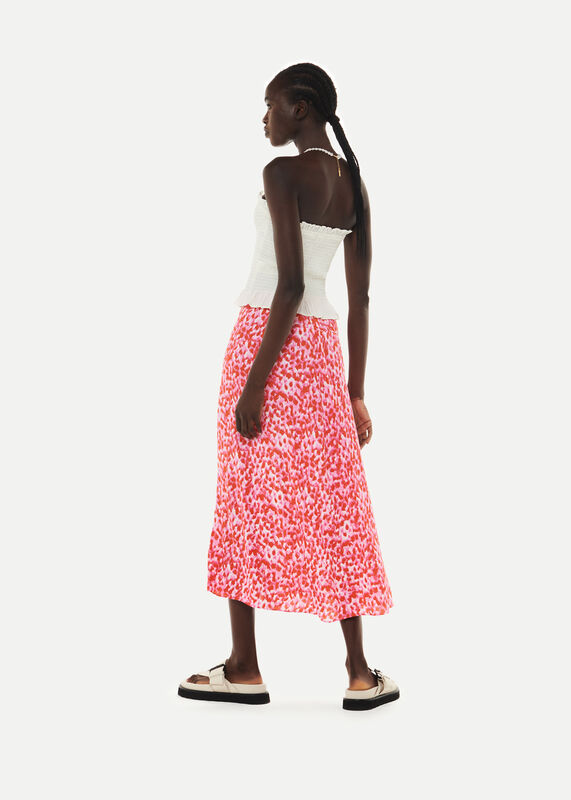 Pink Blurred Strokes Button Skirt