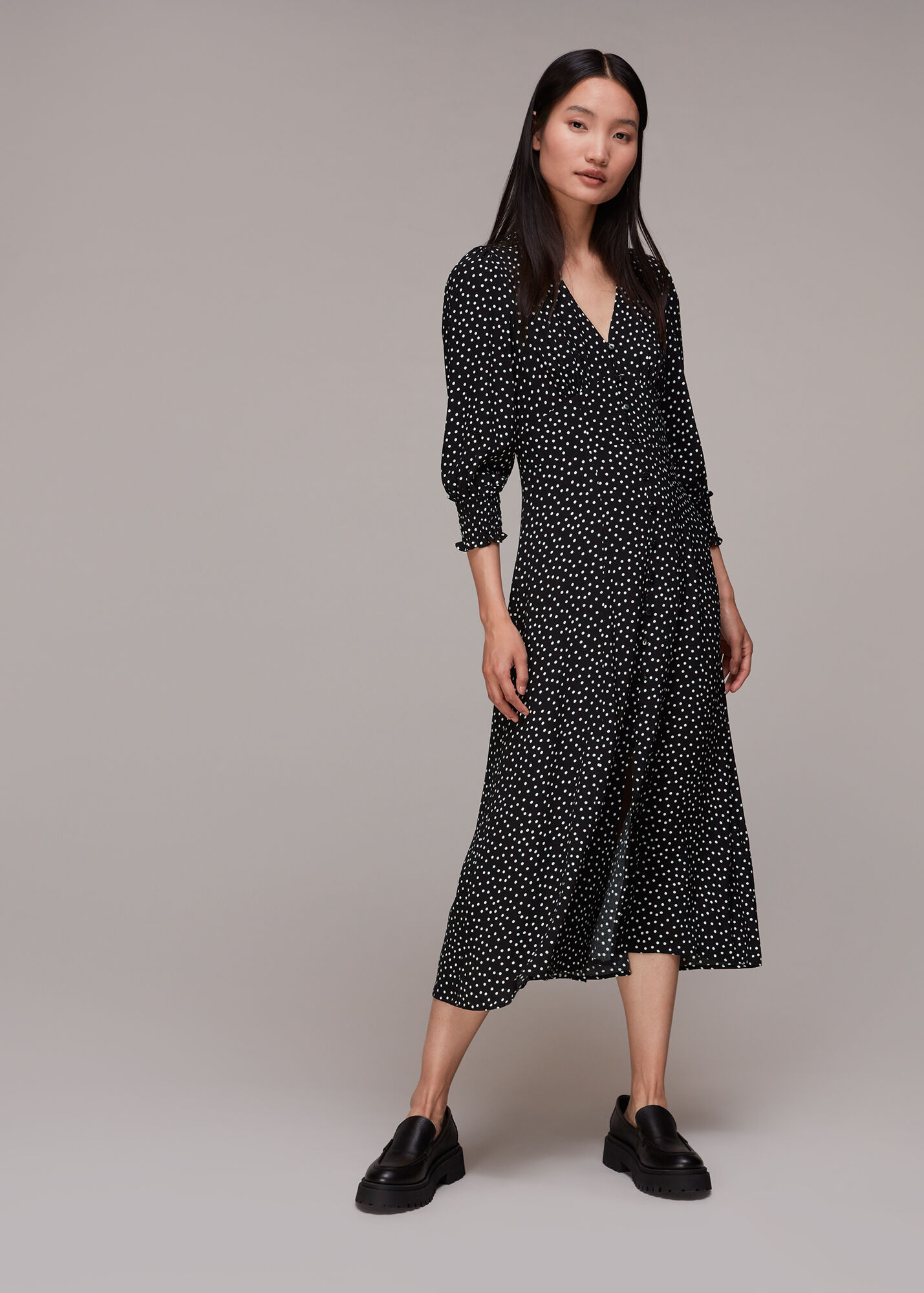 Black/White Ellie Spot Print Midi Dress WHISTLES