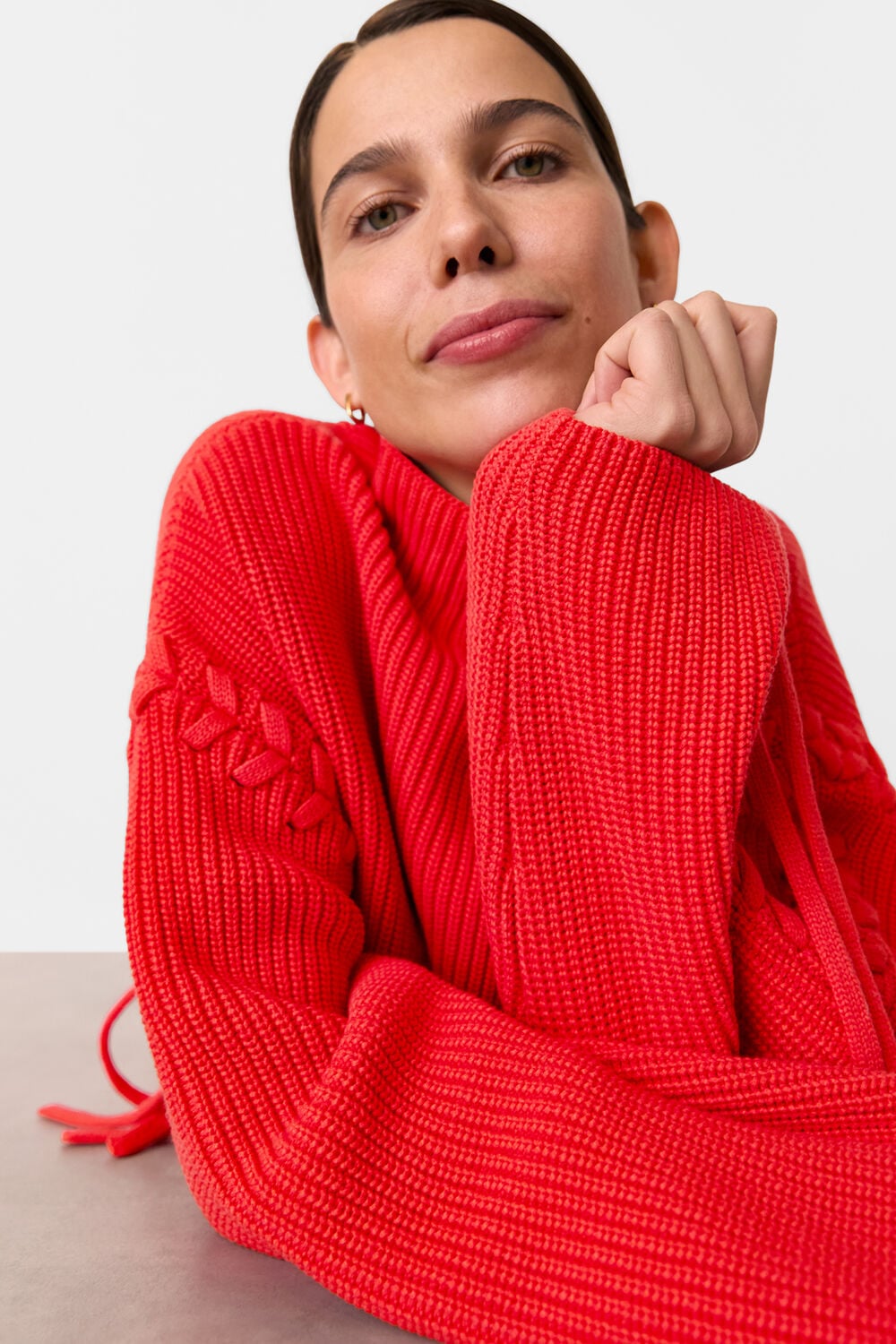 Lacing Detail Rib Sweater