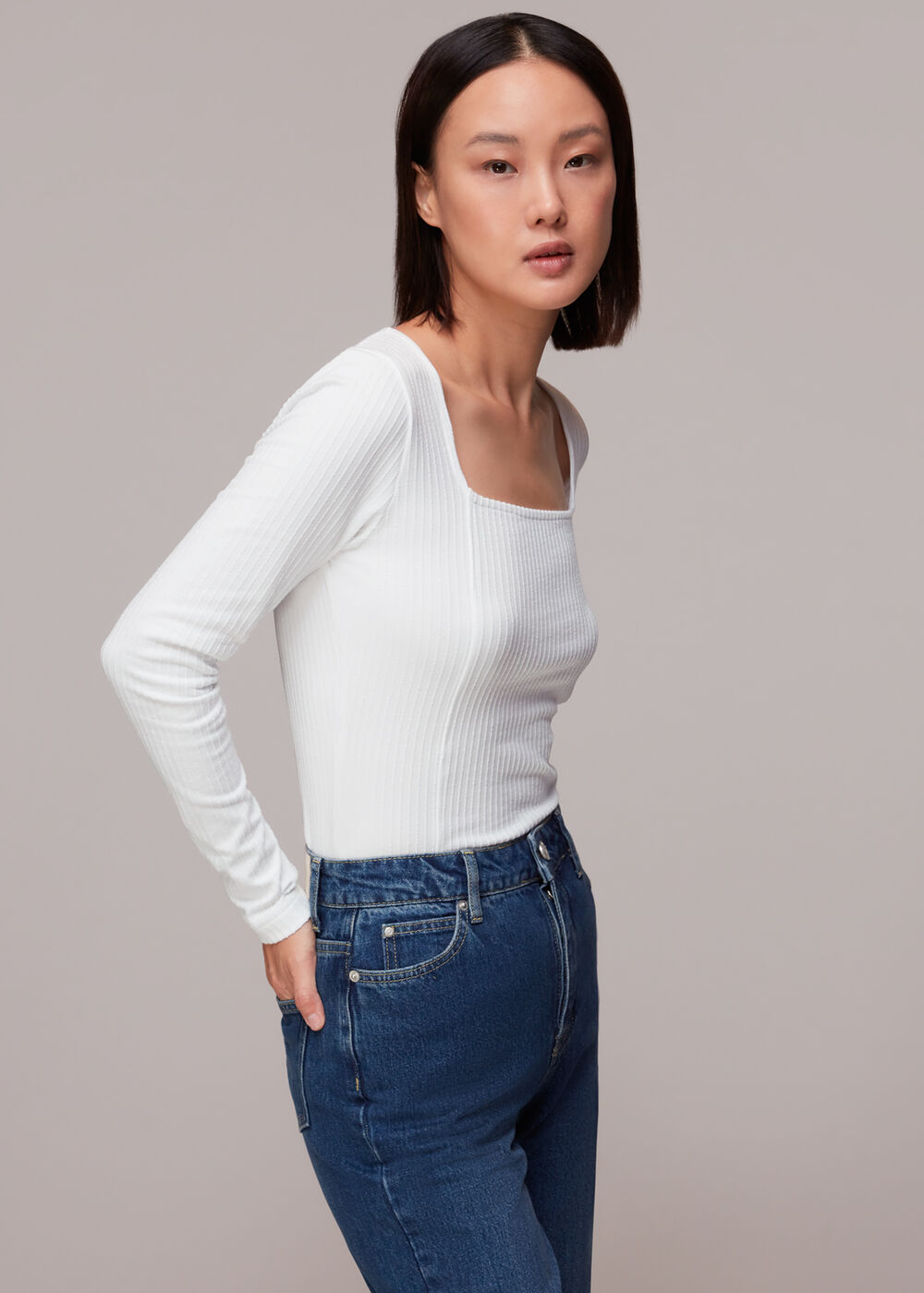 Square Neck Long Sleeve Rib