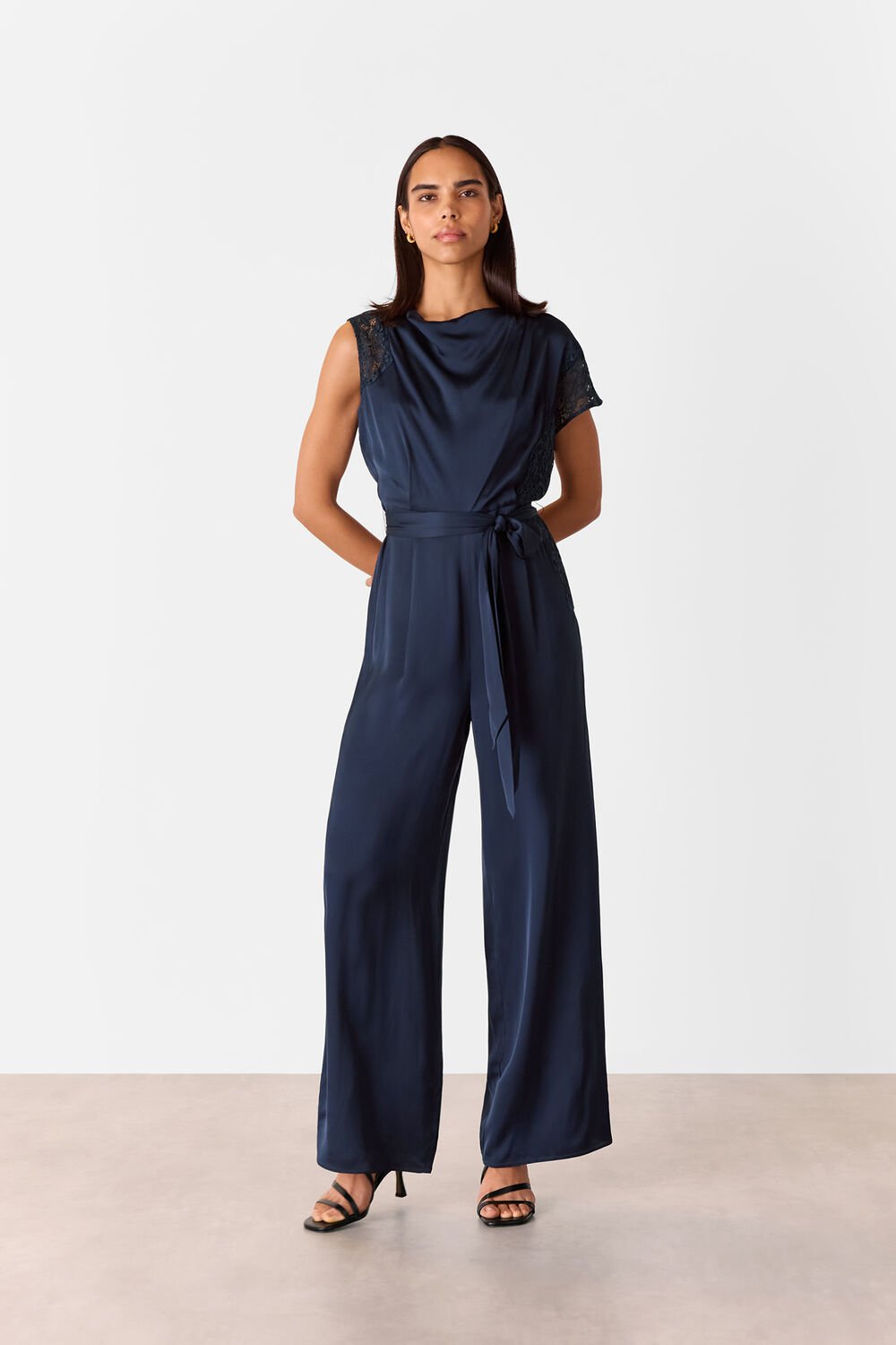 Navy Satin Lace Occasion Jumpsuit