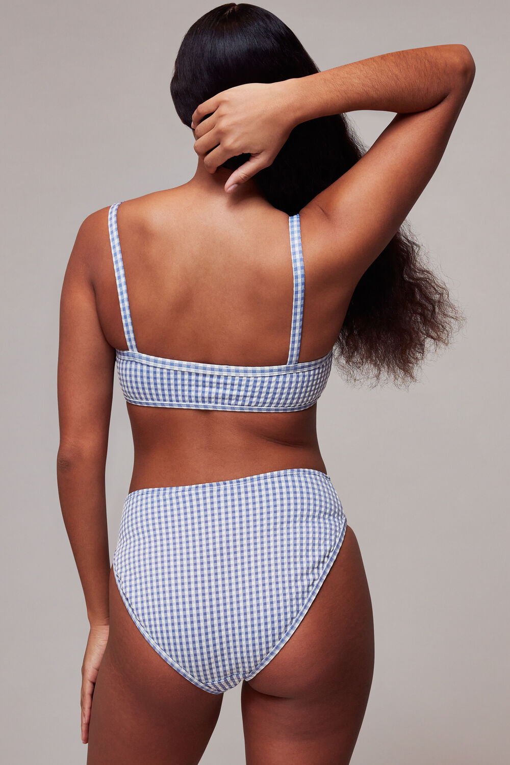 Blue Gingham Texture Bikini Top
