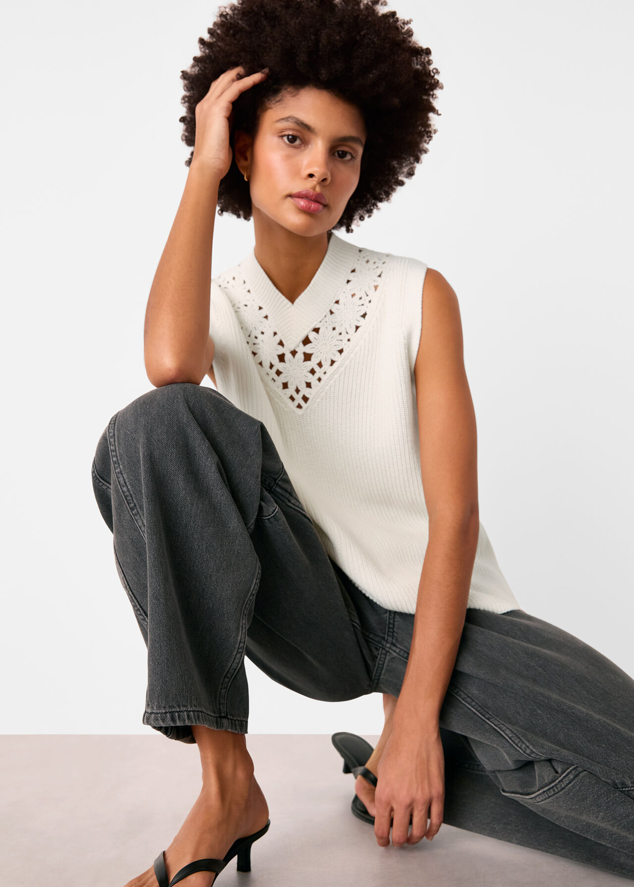 Floral Crochet V Neck Tank