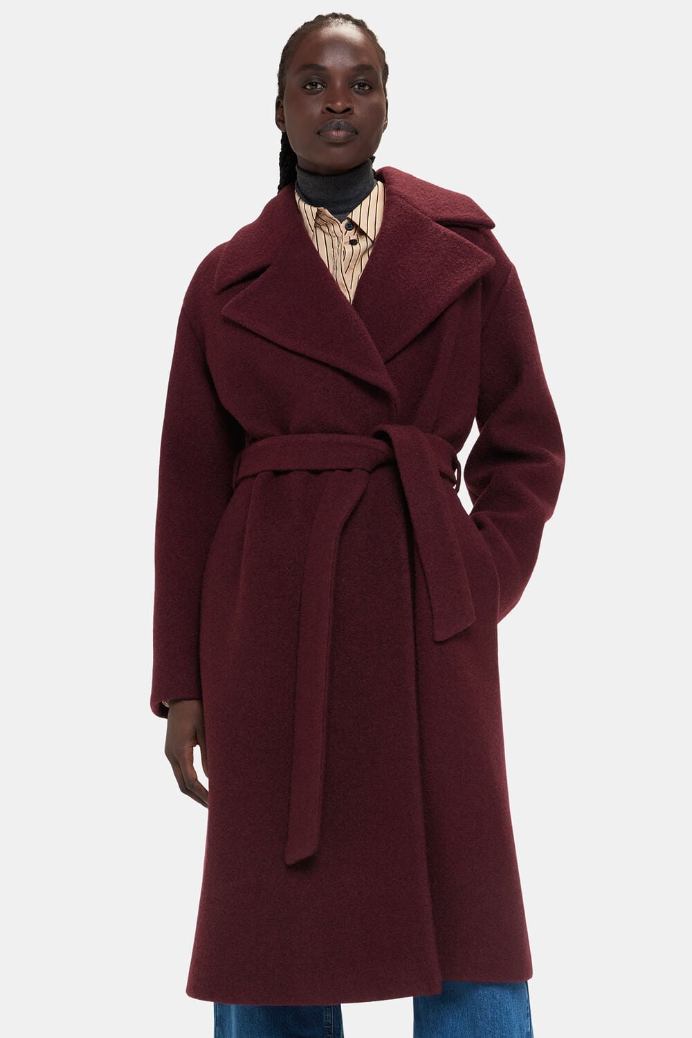 Burgundy Lorna Wrap Wool Coat
