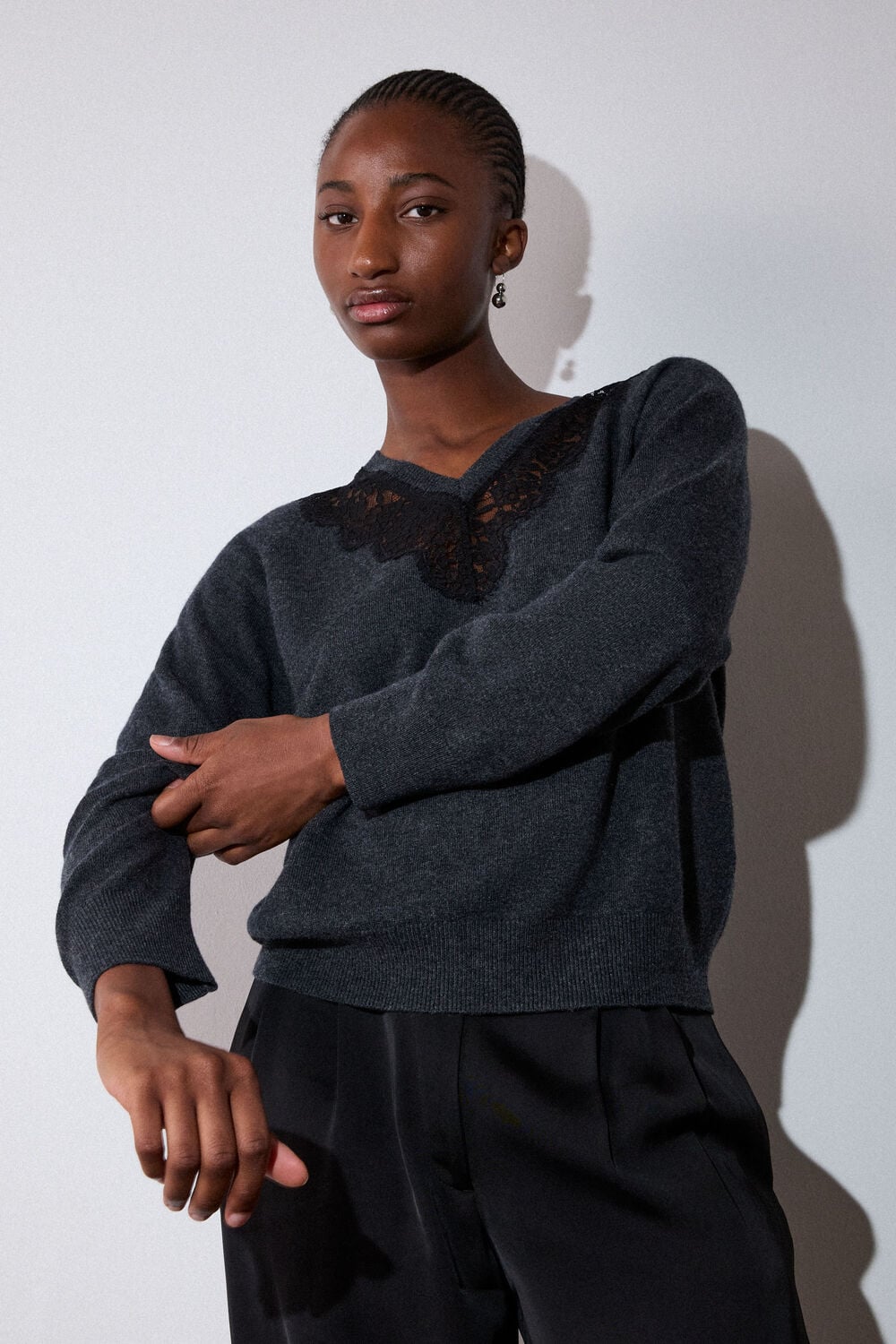 Wool Mix Lace Trim Knit