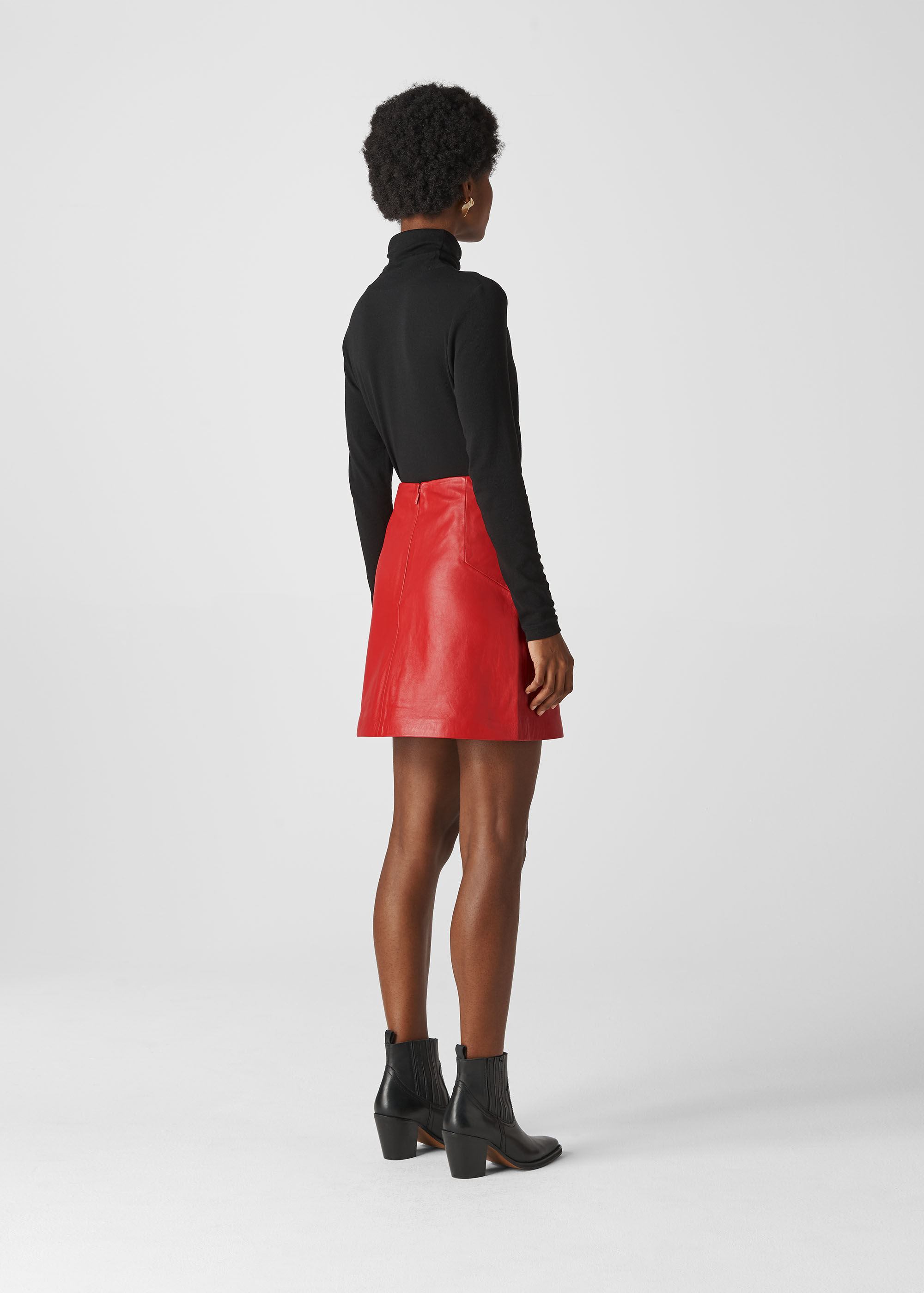 red leather a line skirt