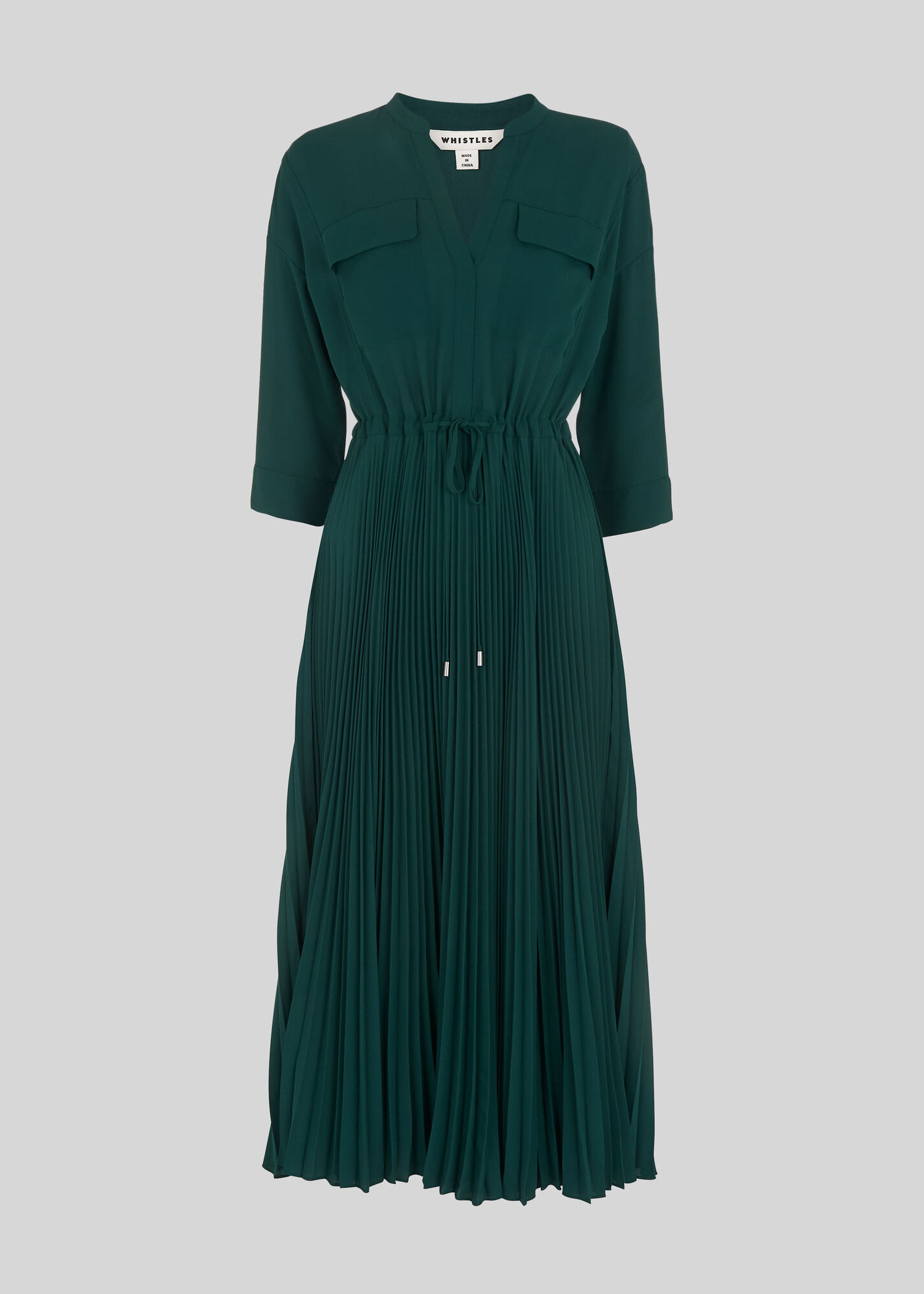 Dark Green Wendy Pleat Shirt Dress WHISTLES Whistles US