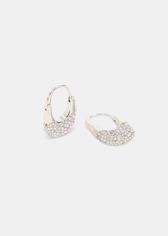 Silver Diamante Oval Hoop Earring