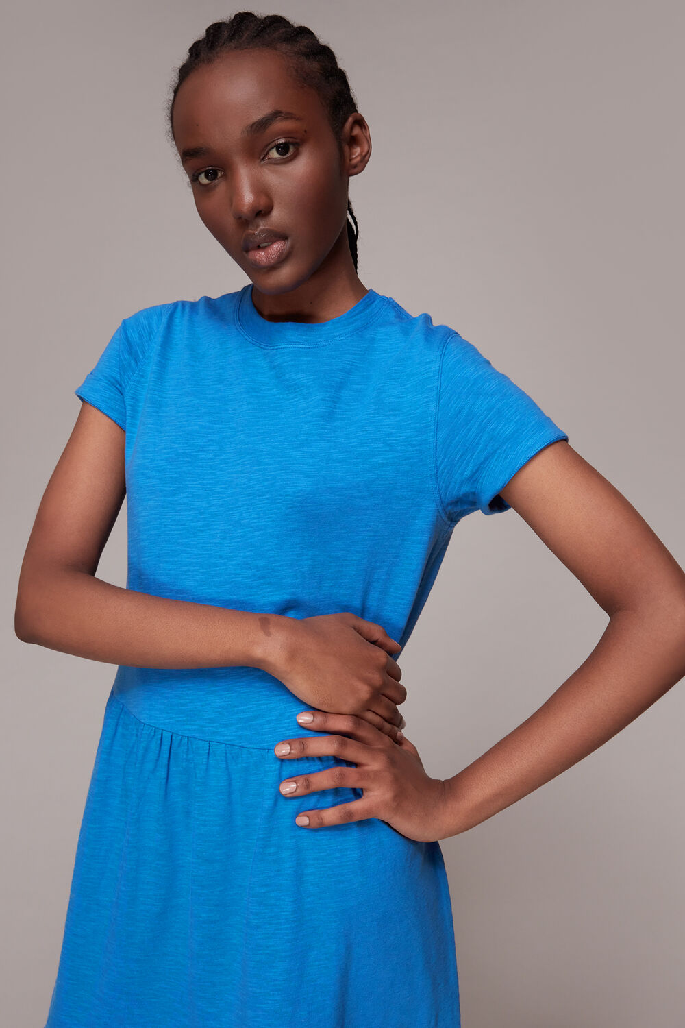 Blue Tiered Jersey Midi Dress