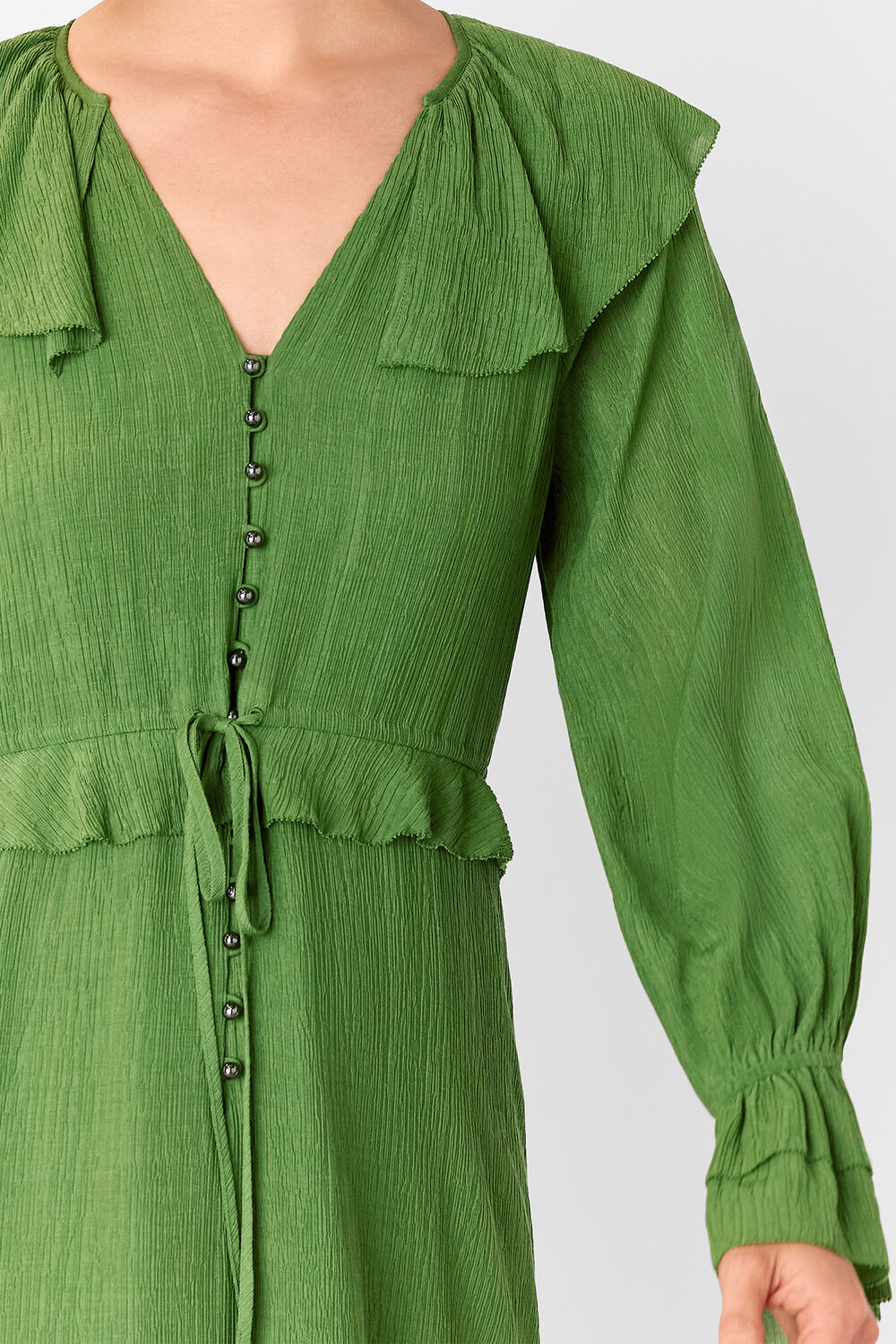 Green Frill Boho Midi Dress