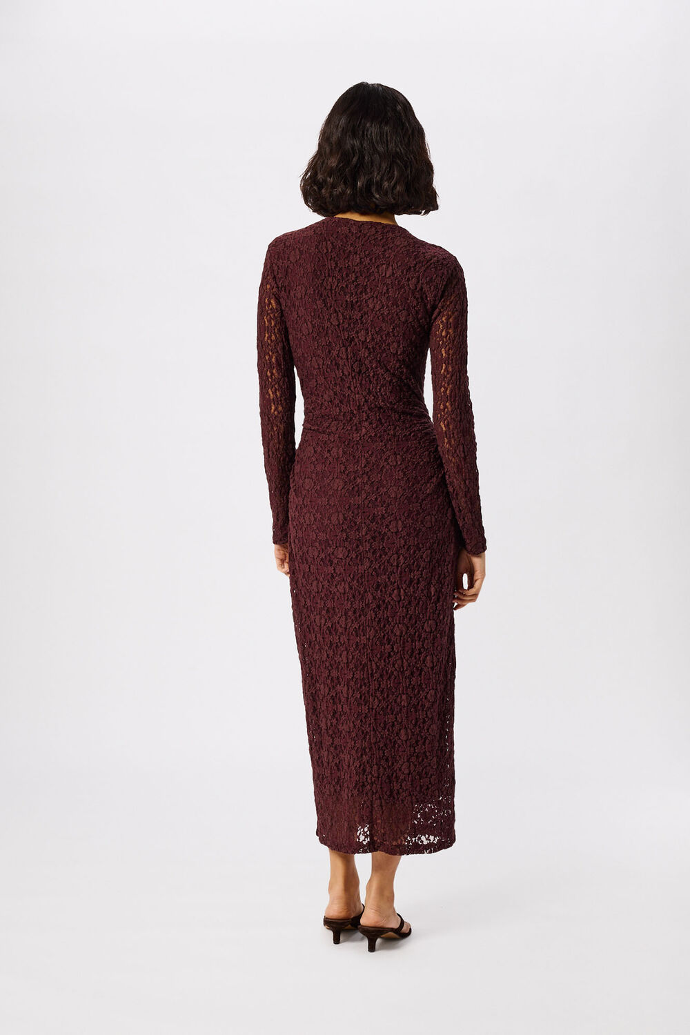 Burgundy Ruched Bodice Lace Dress