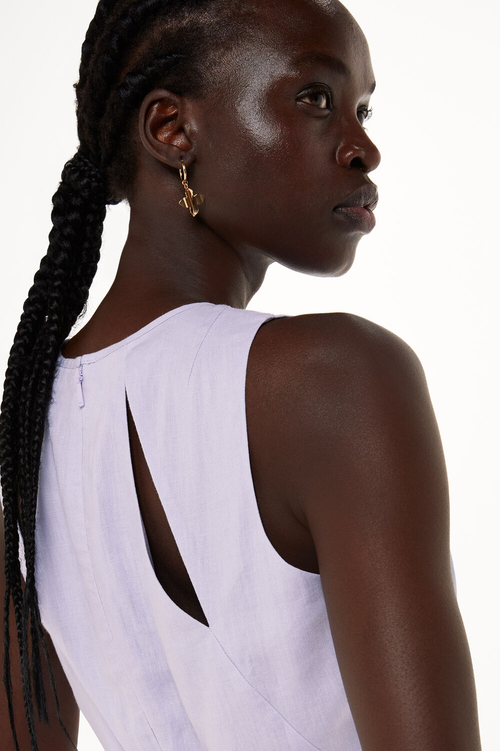 Linen Blend Cut Out Back Dress