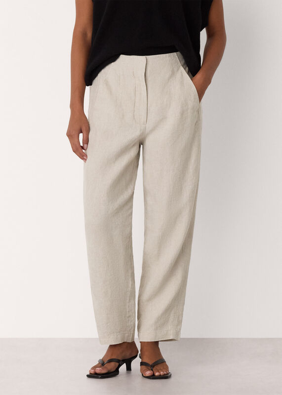Oatmeal Petite Linen Barrel Trouser
