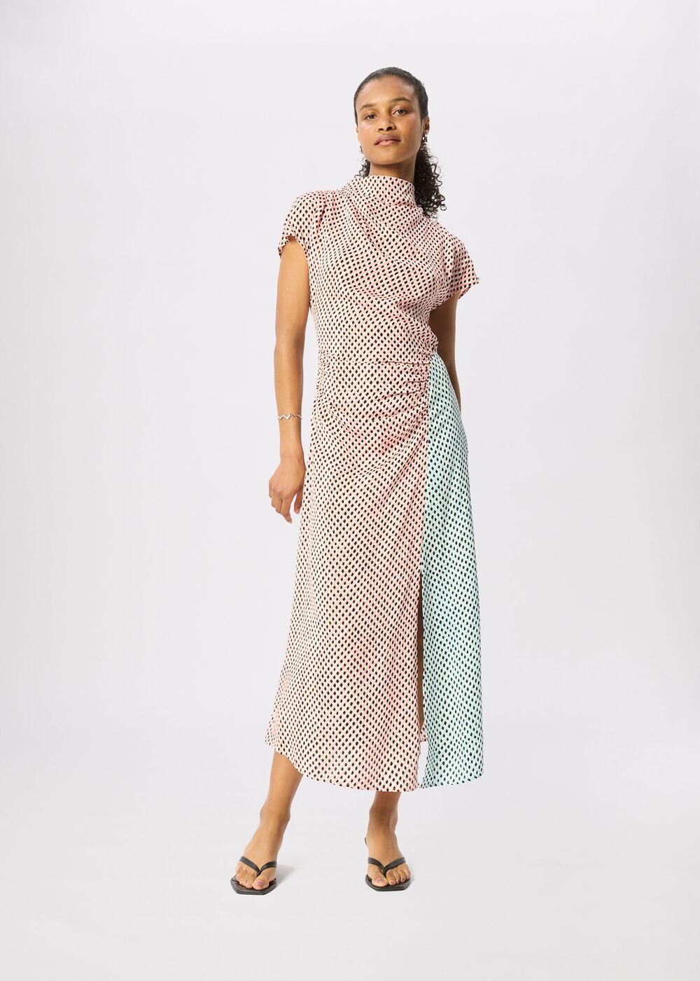 Petite Graphic Check Cowl Neck Dress