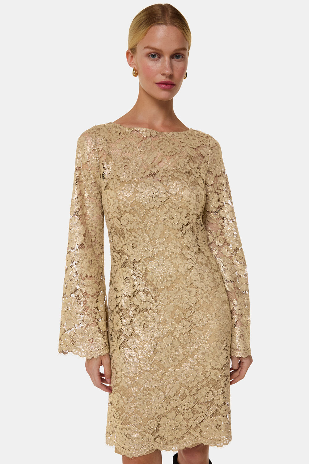 Gold Metallic Lace Mini Dress