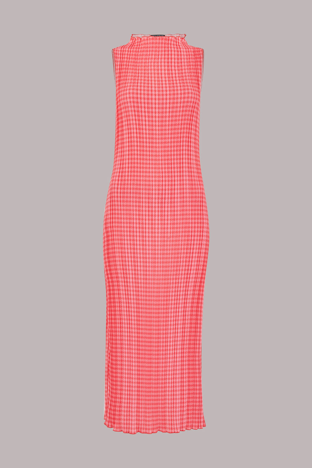 Pink Houndstooth Plisse Midi Dress