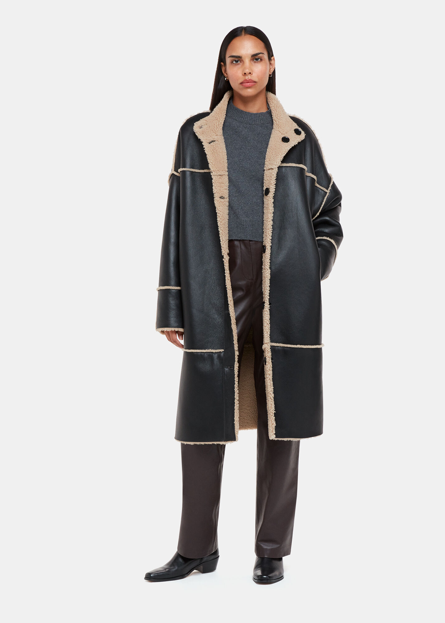 Black/Multi Zo Reversible Shearling Coat | WHISTLES | Whistles US |