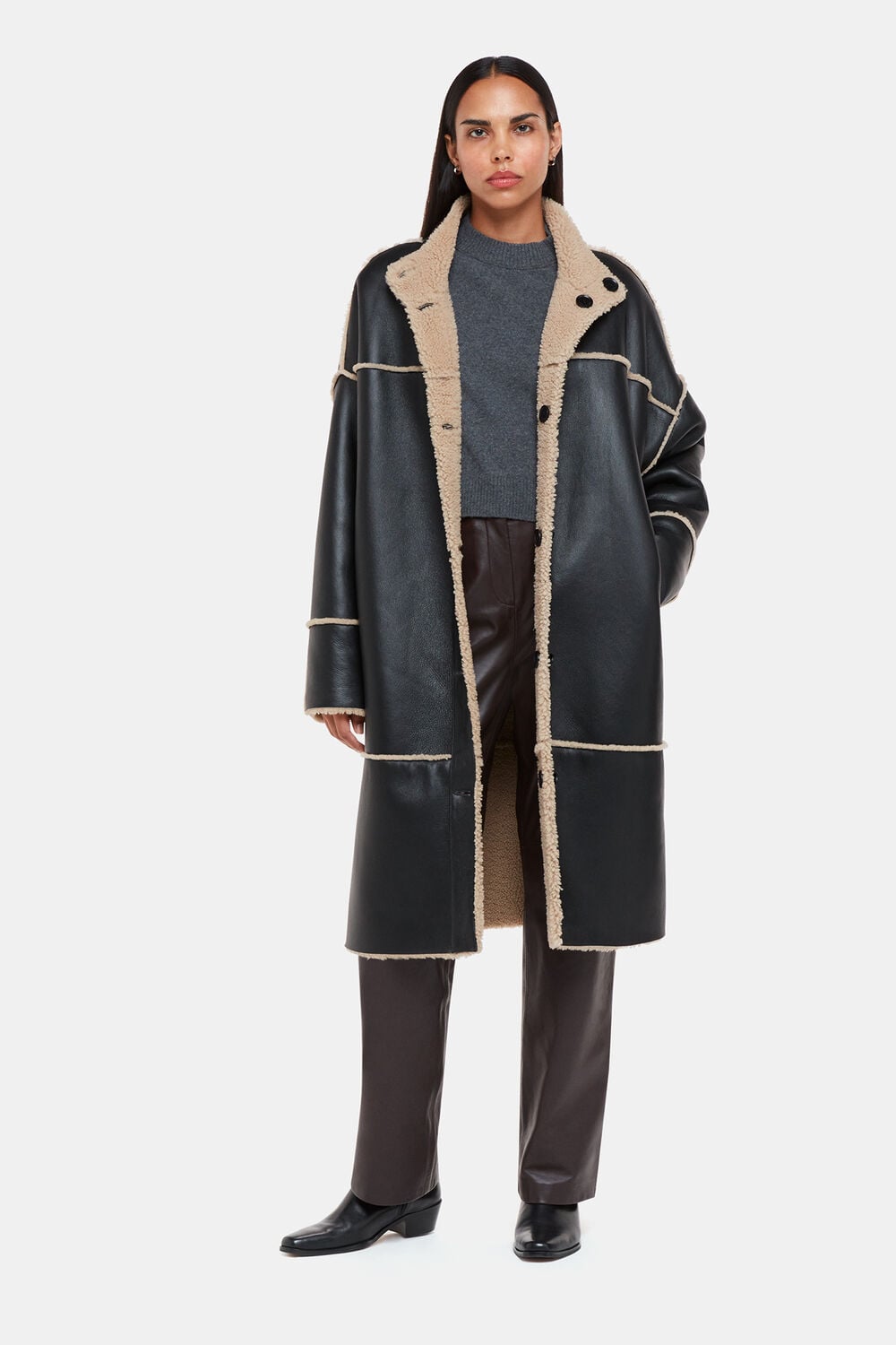 Black Zo Reversible Shearling Coat