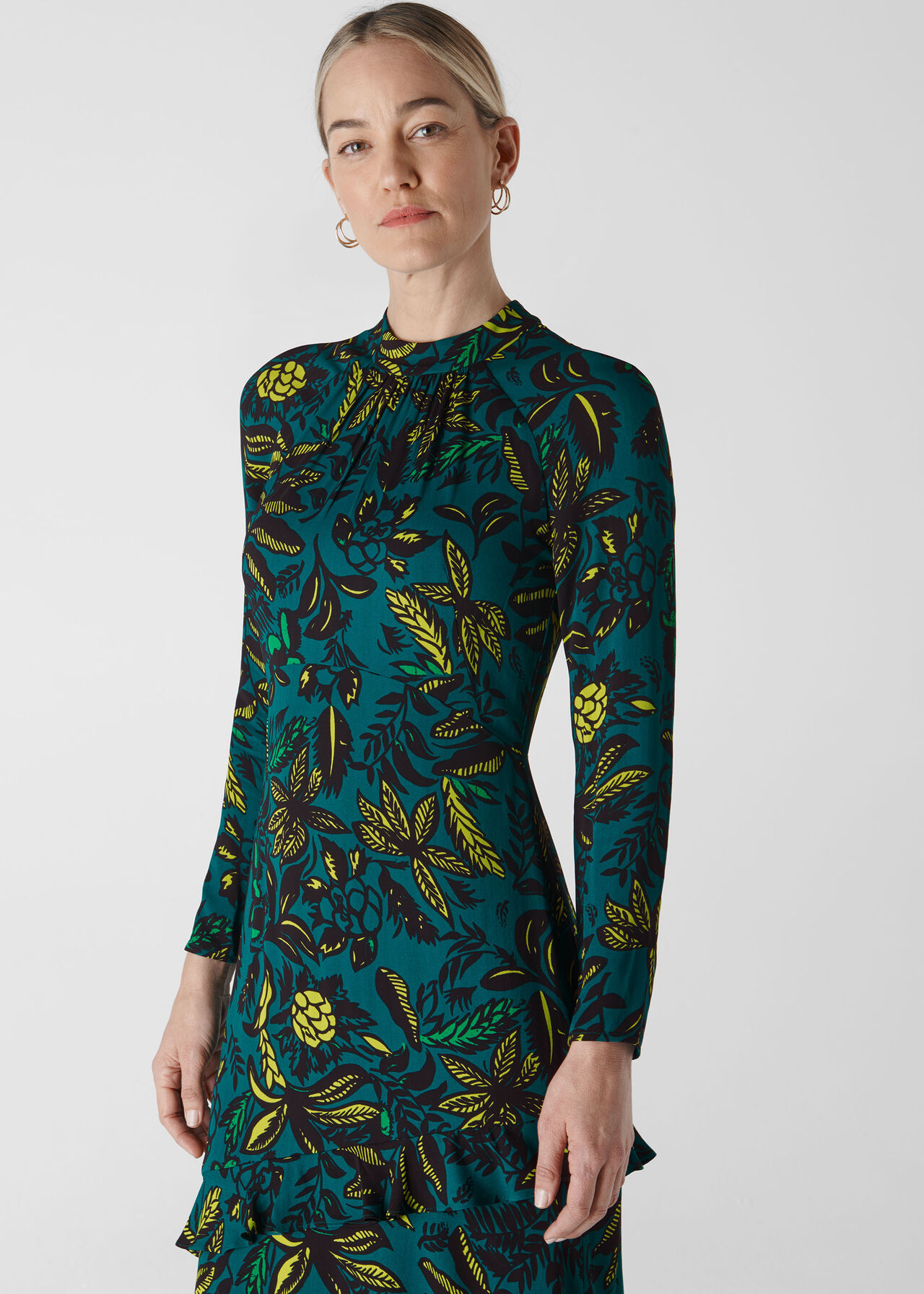 Green/Multi Assorted Leaves Dress | WHISTLES | Whistles UK