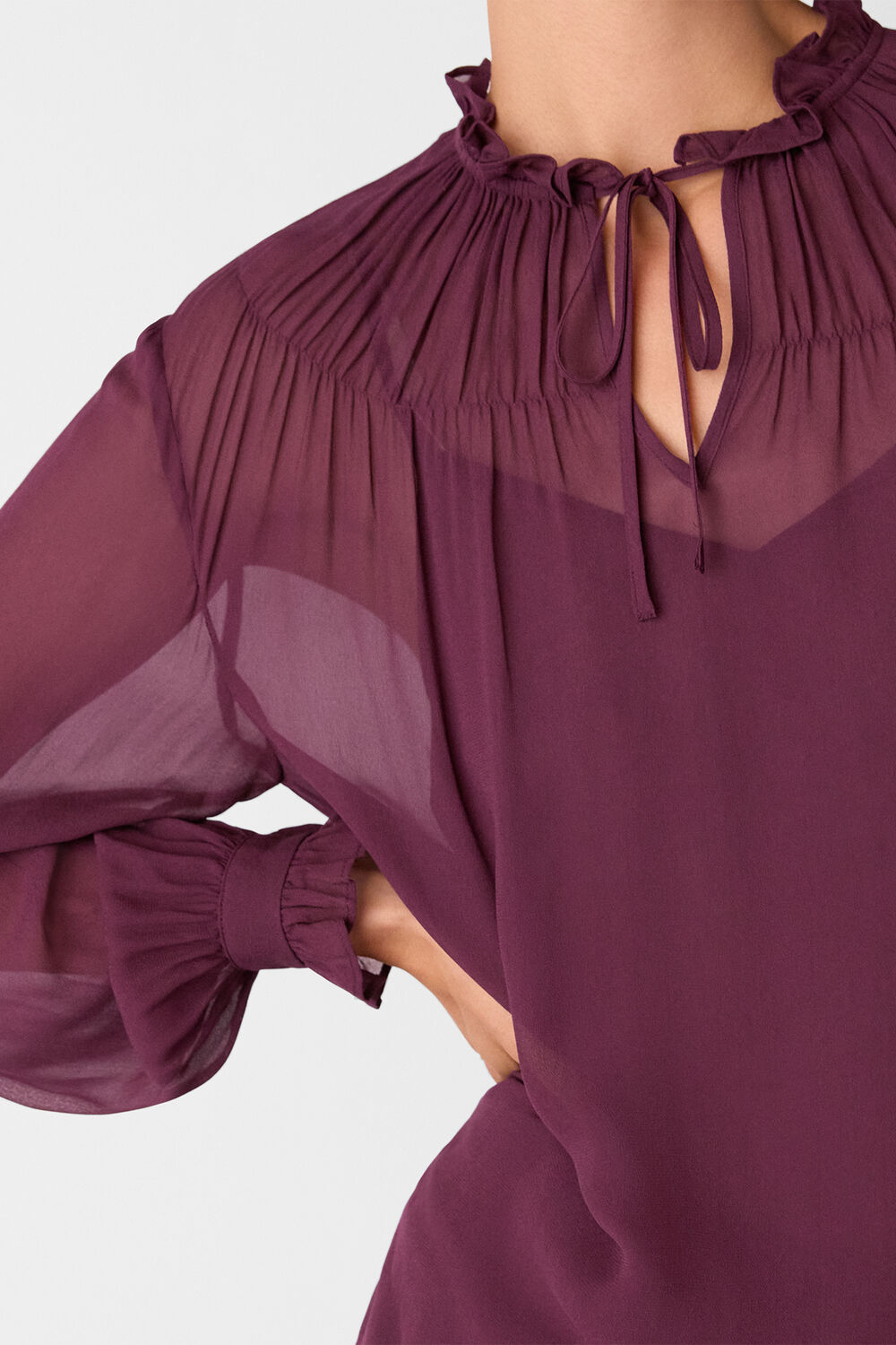 Tie Neck Detail Sheer Blouse