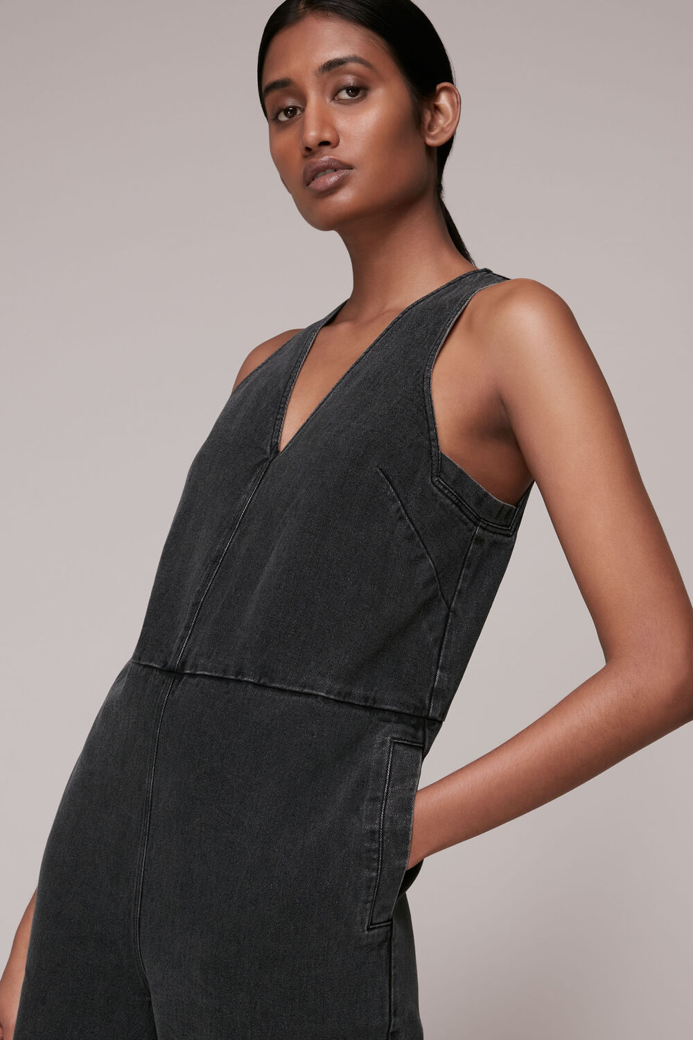 V Neck Denim Jumpsuit