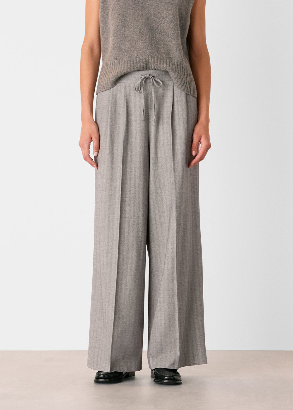 Petite Herringbone Wide Leg Trouser